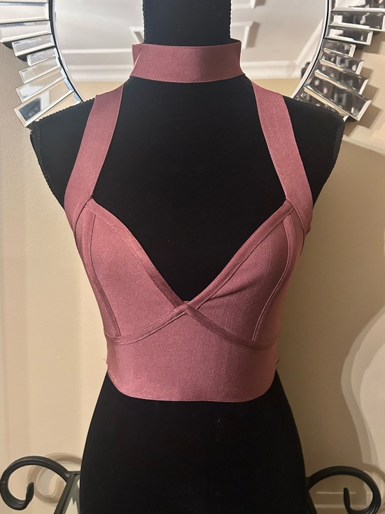 Missguided Tops - Missguided Rose-Mauve Halter Bandage Top with Choker
